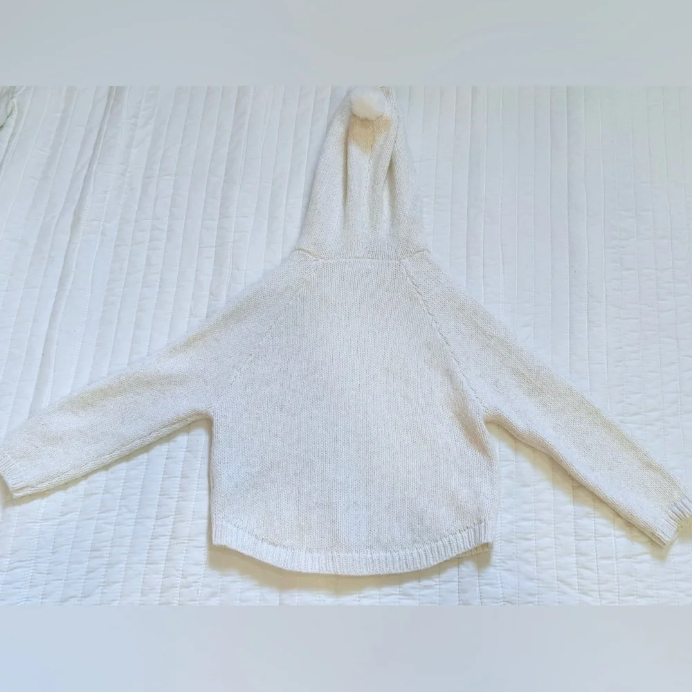 Cat & Jack Cozy Cable Knit Cream Toddler Hoodie with Pom Pom Sz 4T/5T